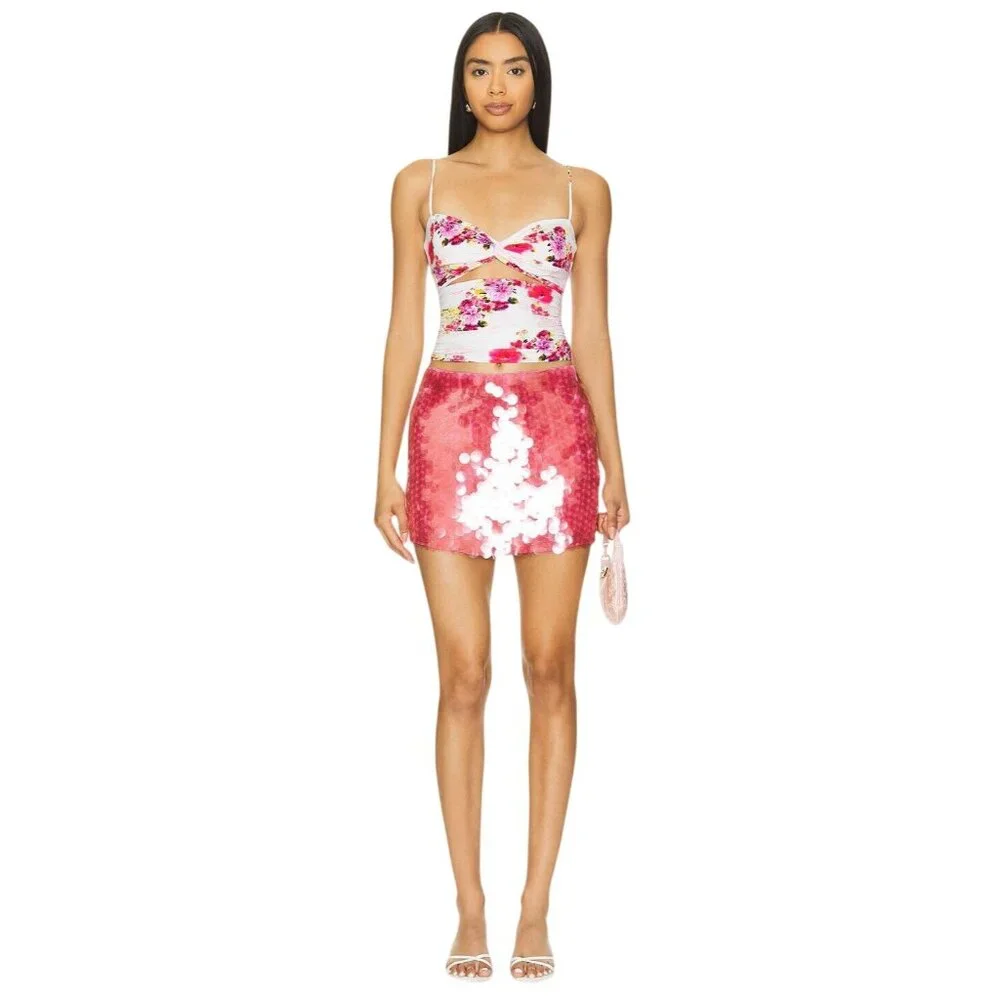 CIN CIN Angelfish Beaded Skirt in Dahlia X-Small New Womens Embellished Mini